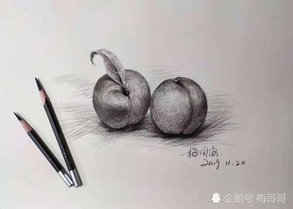 素描手绘桃子步骤图两支炭笔纯绘画