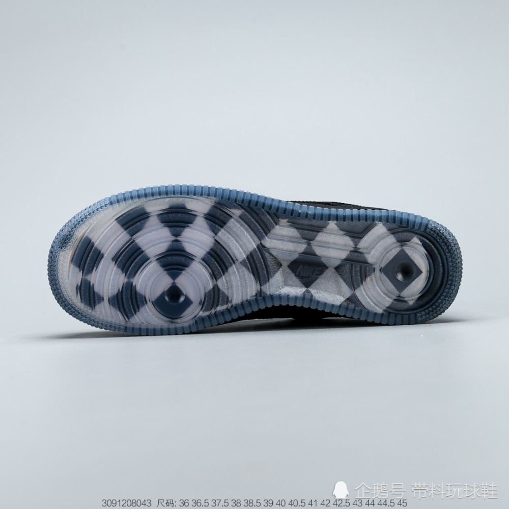 耐克空军一号airforce1全黑皮面透明水晶底低帮休闲板鞋