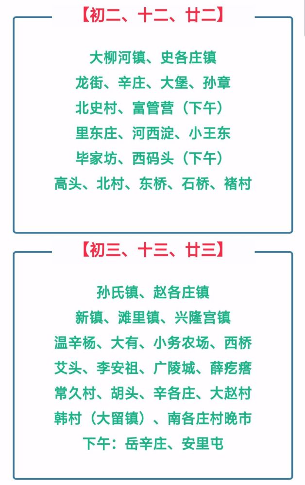 文安县各村晚市大集时间表