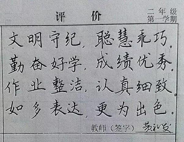 教师定制个性化"四字"评语,不仅文采飞扬,而且"书法范"十足