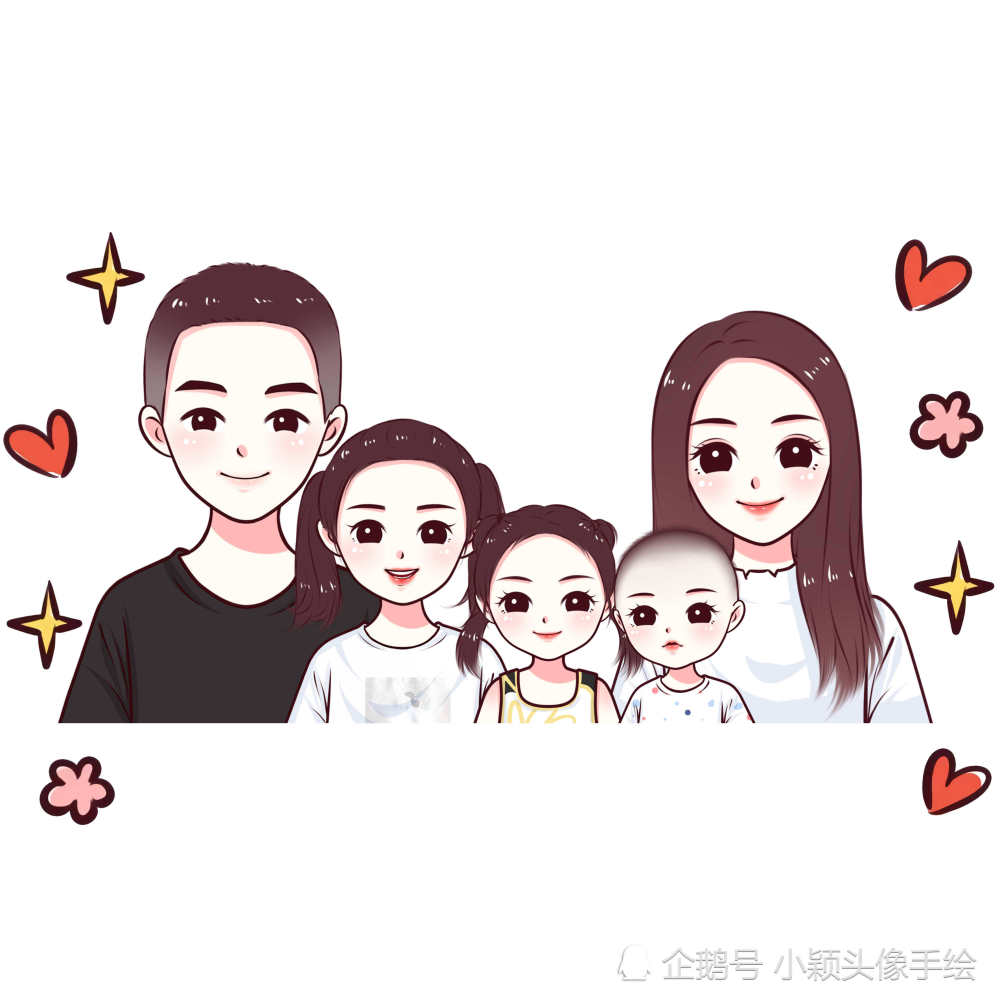 一家三口,四口,五口图像,温馨手绘头像设计