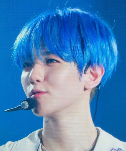最近在exo演唱会上,边伯贤又把头发染了颜色,这次染的是蓝色的!