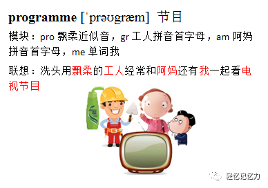 模块:pro 飘柔近似音,gr 工人拼音首字母,am 阿妈拼音首字母,me 单词