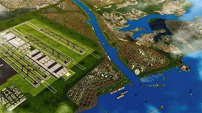 土耳其准备开凿的"伊斯坦布尔卡纳尔运河"效果图.