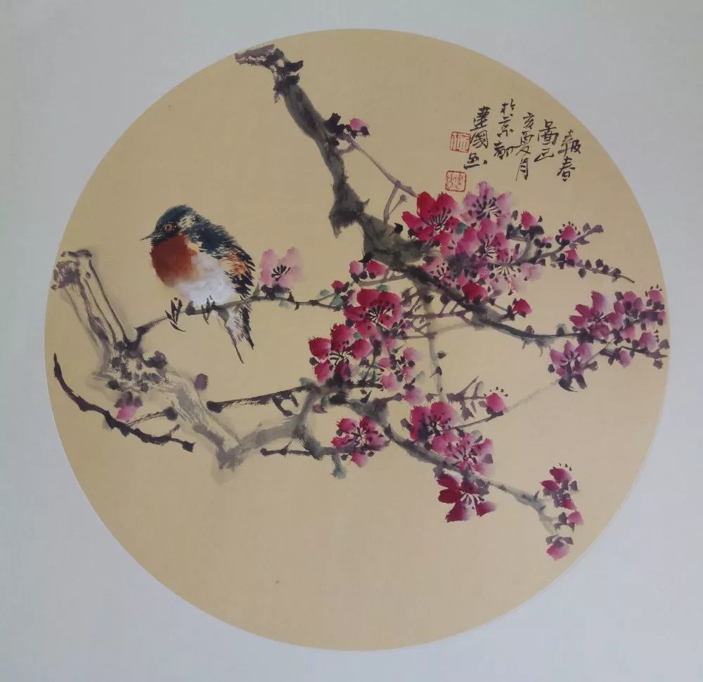 一幅欣欣向荣的花鸟景观小品画画家施建国作品欣赏