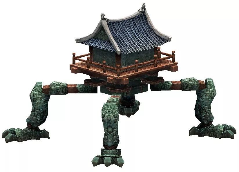 的墨家机关,较为轻便,简朴,屋顶以木材和茅草为主,周身仅配备几门炮