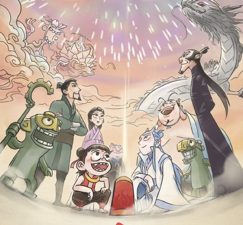 哪吒和姜子牙海报联动高大威猛三人组哪吒的豹纹秋裤不错