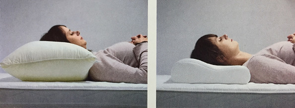 左边枕头过高,右边枕头适中