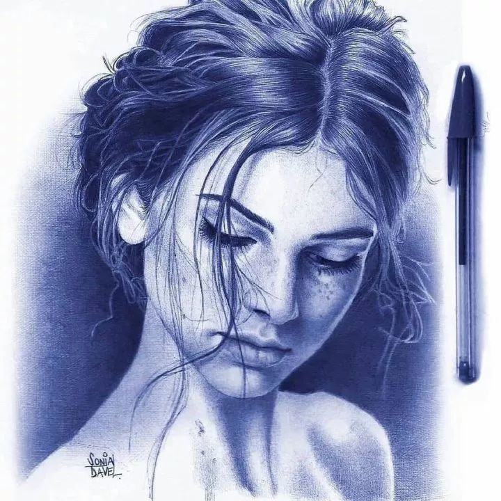 用腻了铅笔他改用圆珠笔画素描头像难度增加十倍效果令人惊叹