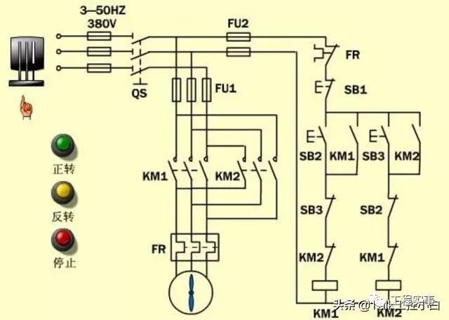 交流接觸器控制電機正反轉停止指示燈怎樣接線