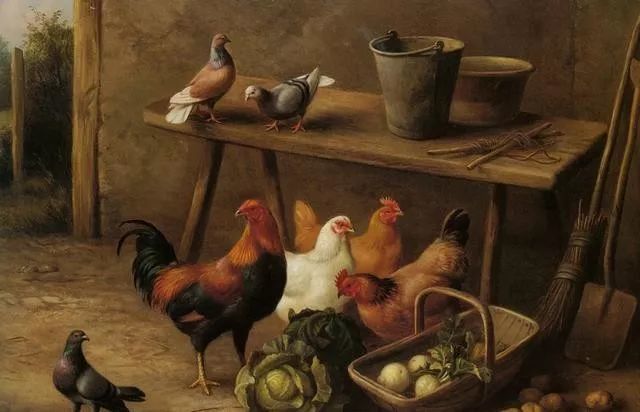 院子里的家禽，英国画家埃德加·亨特