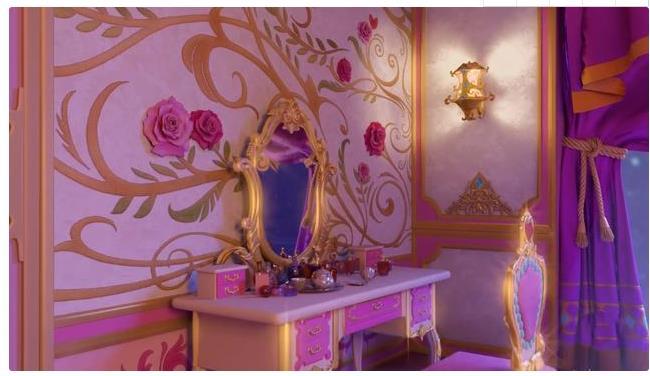 全部都是粉色的布置,非常的符合罗丽的品味,这个床比同样身为仙子的