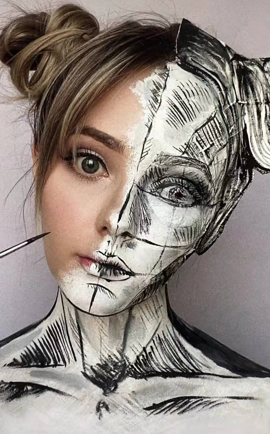 美妆博主自创"纸片妆",被吐槽脑洞奇特,看到成品:特效化妆师?