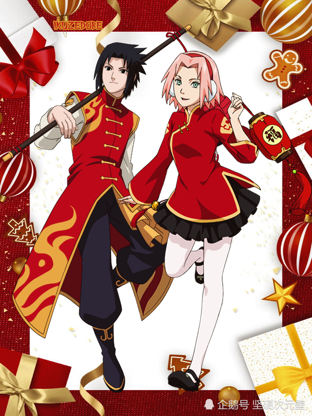 火影忍者:鸣人,佐助,小樱穿中国传统服饰,庆祝大家"新春快乐"