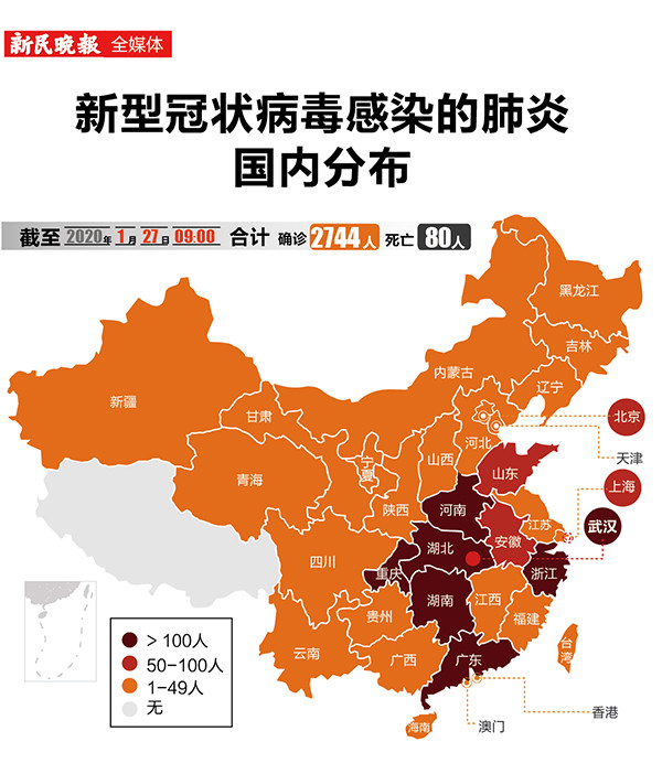 新型冠状病毒感染的肺炎病例各省分布