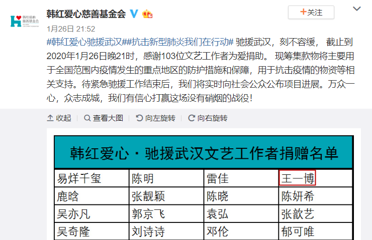汪涵率天天兄弟捐100万王一博捐了两次黄子韬捐100万也很低调