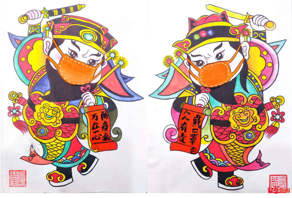 年画宝宝门神都戴上了口罩防疫版非遗夹江年画亮了