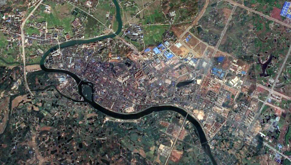 (衡阳县城卫星影像)衡阳县有"鱼米之乡"的称号,物产丰富,是南方重要的