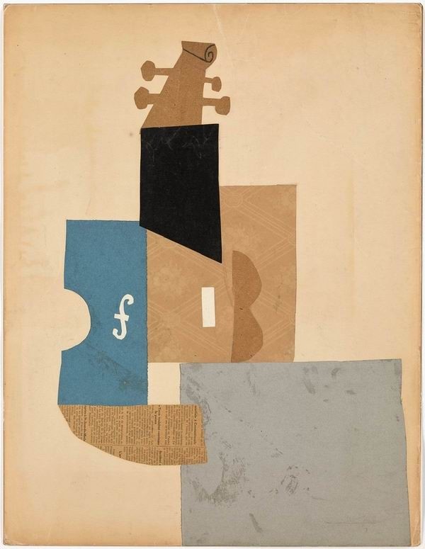 毕加索 《静物与吉他》1913年 纸板,纸等 moma馆藏