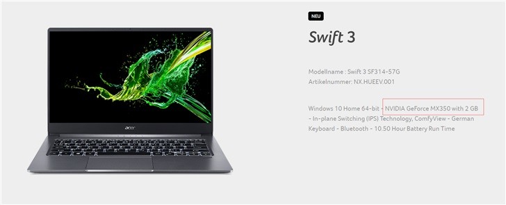 英伟达mx350显卡性能翻倍功耗有望仍维持25瓦