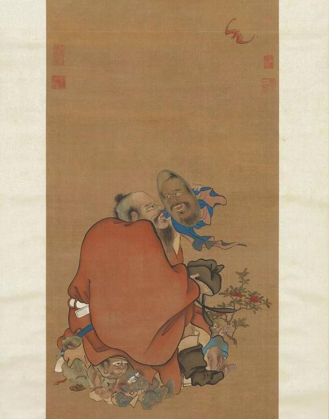 欣赏工笔画作品:《钟馗被自己丑哭的样子》……右上角有一只红蝙蝠