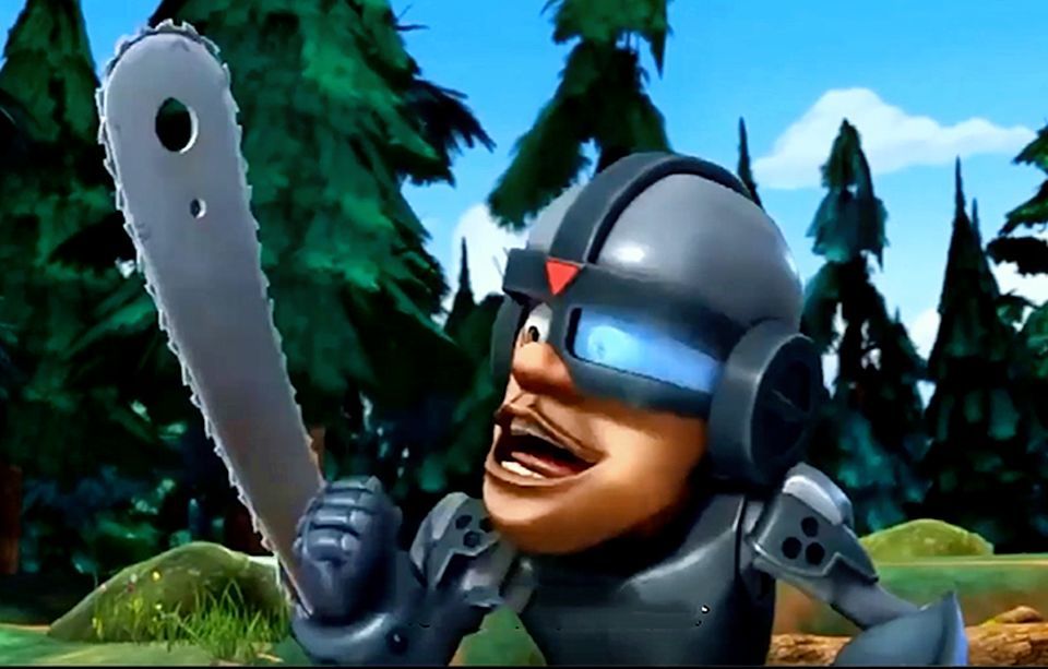 熊出没光头强的奇怪砍树工具!网友:你穿铠甲干嘛,你也是铠甲勇士?