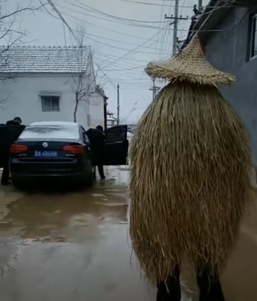 不过,大衣哥穿上蓑衣外出送客人,看大衣哥的背影,网友说好看,就像古