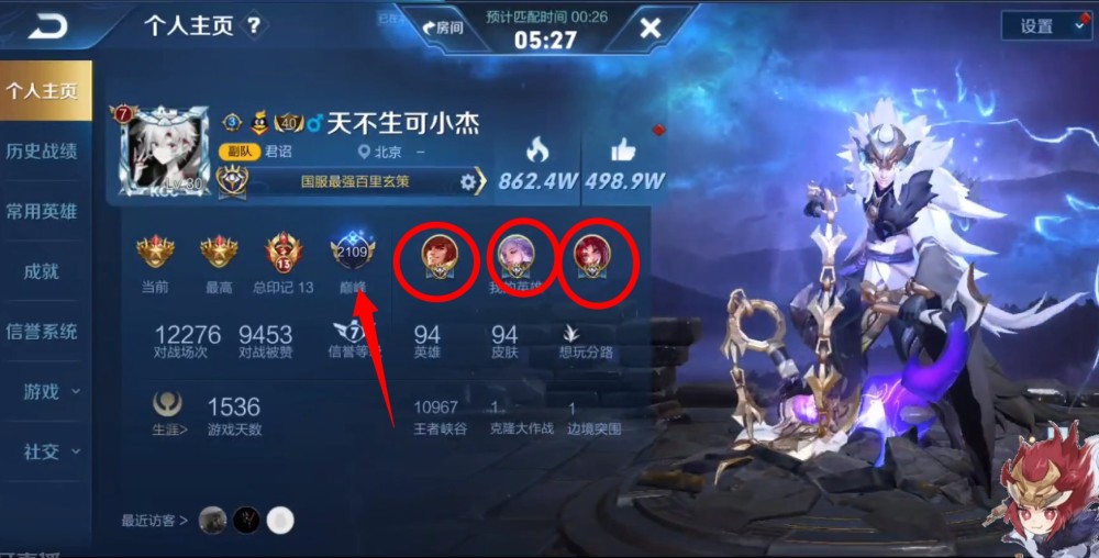 被寂然称为野王的玩家,t0级别打野全是国服,这个主页太豪华了吧!