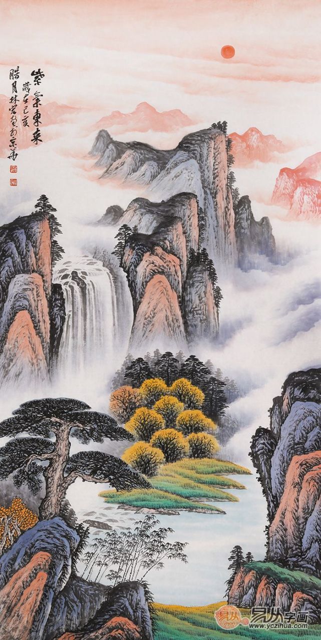 玄关挂画这样选,一幅清秀山水画,一进门的好景色