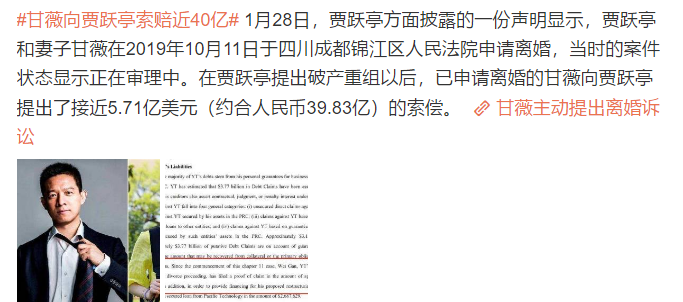 甘薇对破产的贾跃亭落井下石？申请离婚后又状告对方索赔近40亿（组图） - 1