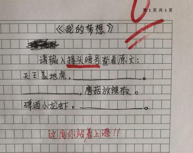 小学生搞笑作业 输入暗号才能查看原文 老师 我对你们的未来有点担忧啊 腾讯新闻