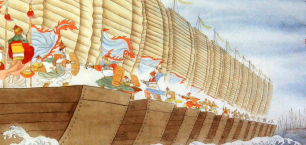 为了防止船舰摇摇晃晃,曹军又把船与船之间用铁链相连.