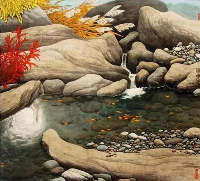 漂亮的工笔绘画,画石头和溪水以假乱真,作品却受到了质疑