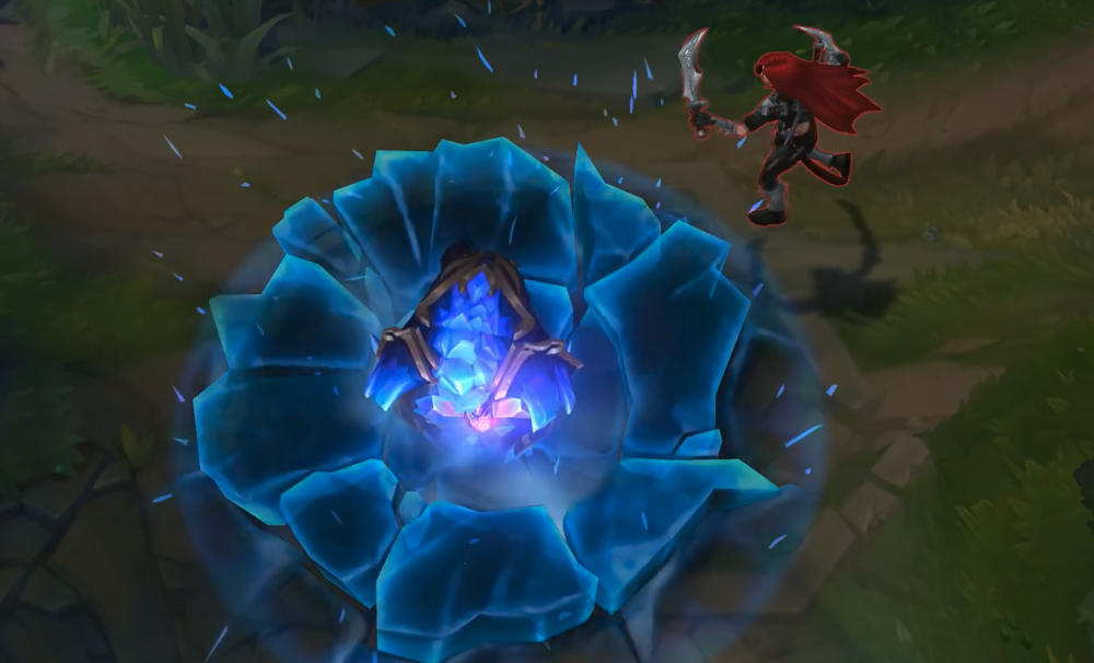 lol牛头黯晶新皮肤上手:浑身长满蓝色水晶石,开大后很霸气