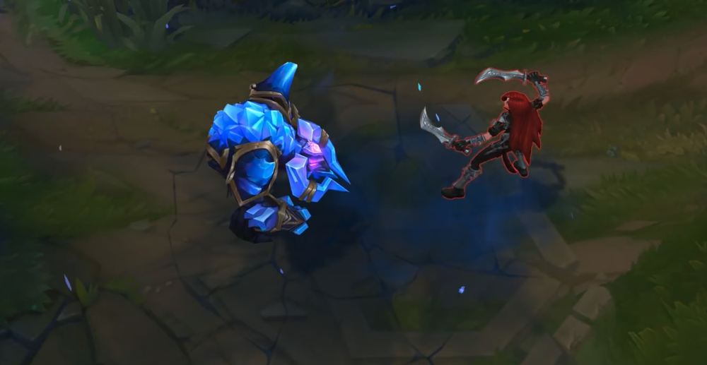 lol牛头黯晶新皮肤上手:浑身长满蓝色水晶石,开大后很霸气