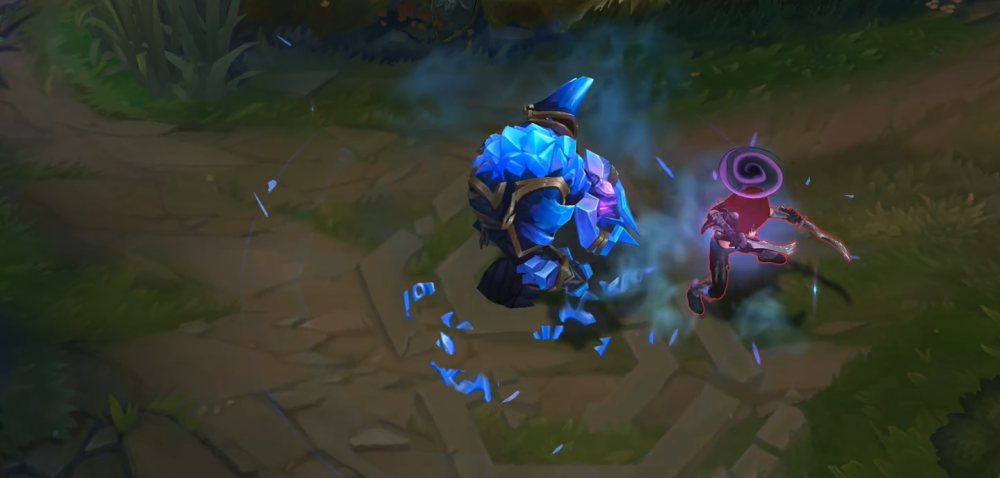 lol牛头黯晶新皮肤上手:浑身长满蓝色水晶石,开大后很霸气