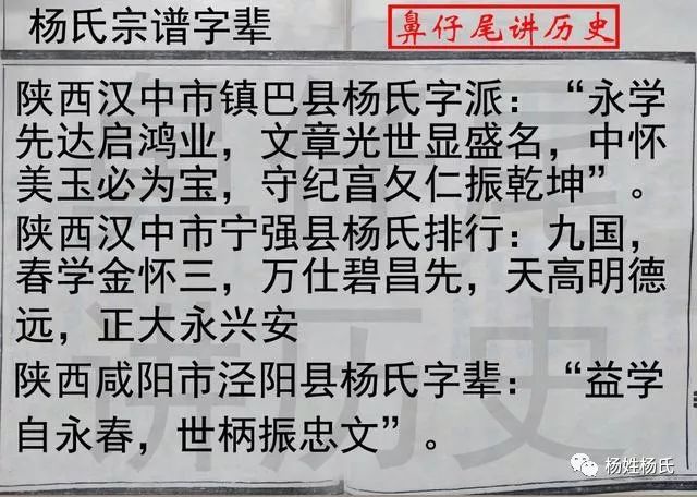 杨氏族谱辈份字辈欢迎补充