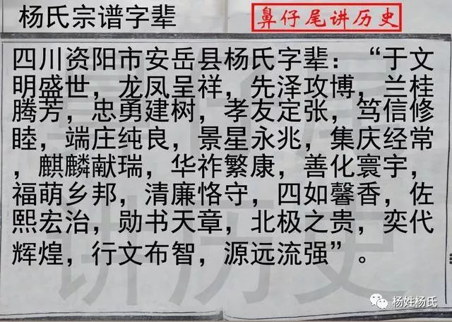 杨氏族谱辈份字辈欢迎补充