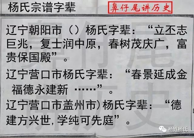 杨氏族谱辈份字辈,欢迎补充!