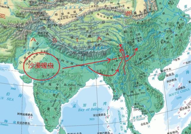 巴基斯坦等地區距離較遠,而且還有南北走向的橫斷山脈加以阻擋,不過