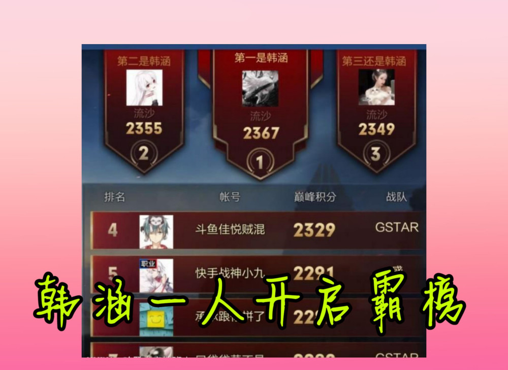 还吹韩涵一人霸榜?“不训练”的QG飞牛,百场巅峰赛靠近2300