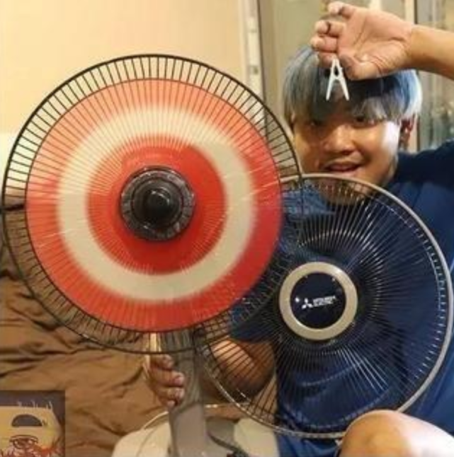 泰国小哥对电风扇起来歪心思作品一出网友肉装美国队长