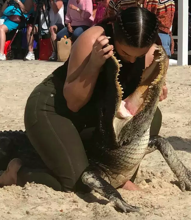 硬核美国女子跟鳄鱼摔跤把头放进鳄鱼嘴里6分钟毫发未伤