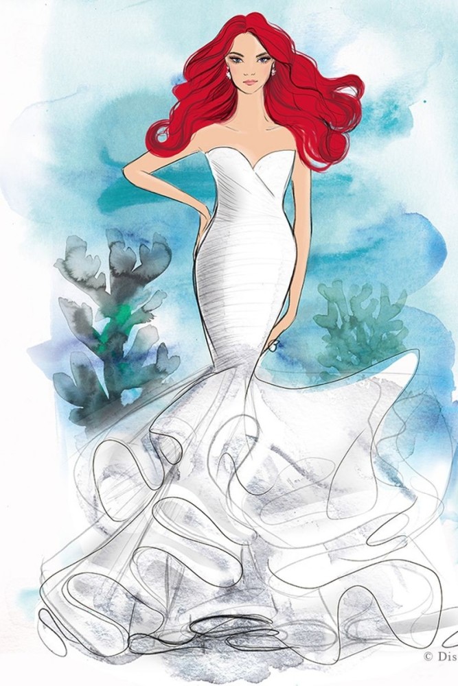 迪士尼公主礼服变梦幻婚纱,穿上爱丽儿鱼尾超浪漫,贝儿经典裙白色版美