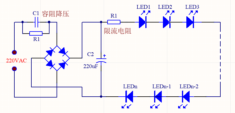 220v簡易led燈原理