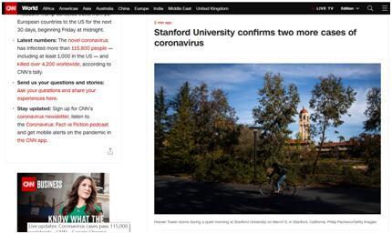 快讯 美国斯坦福大学新增2例新冠肺炎病例 累计3例 腾讯新闻