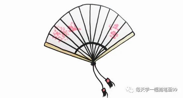 每天学一幅简笔画带流苏的扇子简笔画画法步骤图片