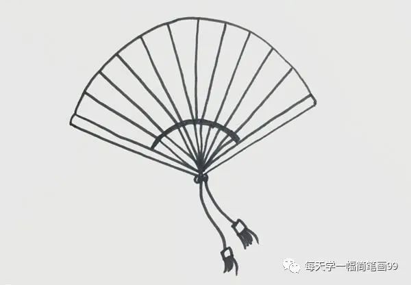 每天学一幅简笔画带流苏的扇子简笔画画法步骤图片