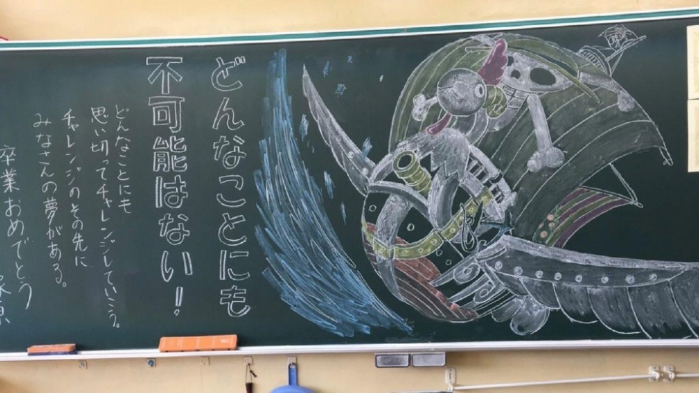 日本学生毕业季黑板报动漫元素满满真让人羡慕