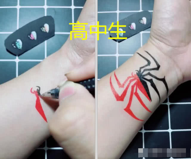 小学生"画纹身"幼稚,初中生简单,大学生暗黑系,看到美术生:以假乱真
